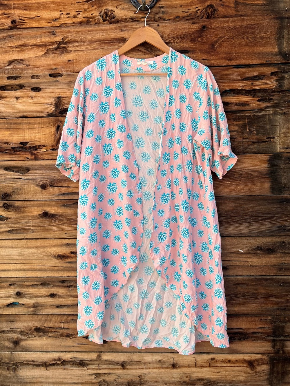 TORI PRAVER | Pink Succulent Kimono Cardigan Swimsuit Coverup OS